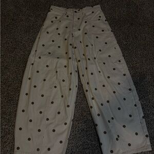 White Wide-Leg Polka Dot Pants